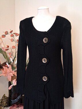 High Quality Knit Cardigan Button Sweater - Soft Spring Fall Knitwear - Black 14